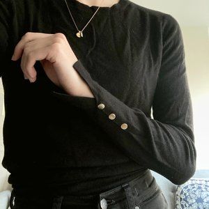 Black Sweater with Gold Button Details